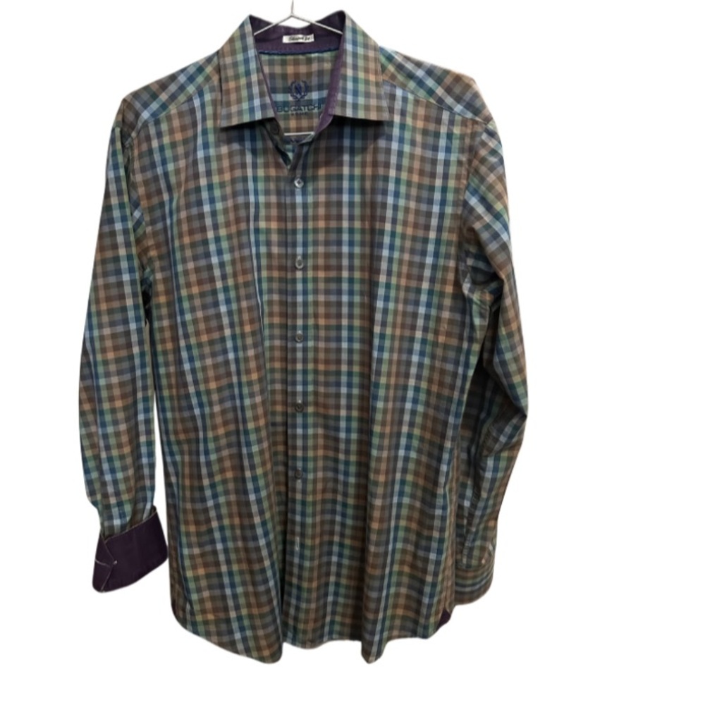 Bugatchi uomo shape fit M lg sleeve button down shirt. Multicolored unique men’s